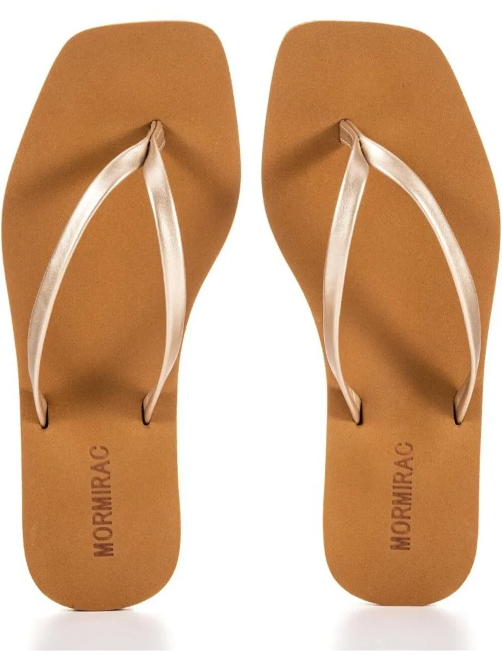 Women's Cream Rubber Sole Summer Comfortable Flip Flops Square Toe Flat Sandals